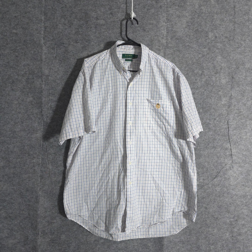 Lauren Ralph Lauren Mens L Button Down Short Sleeve Plaid Shirt Casual Designer - Picture 1 of 11